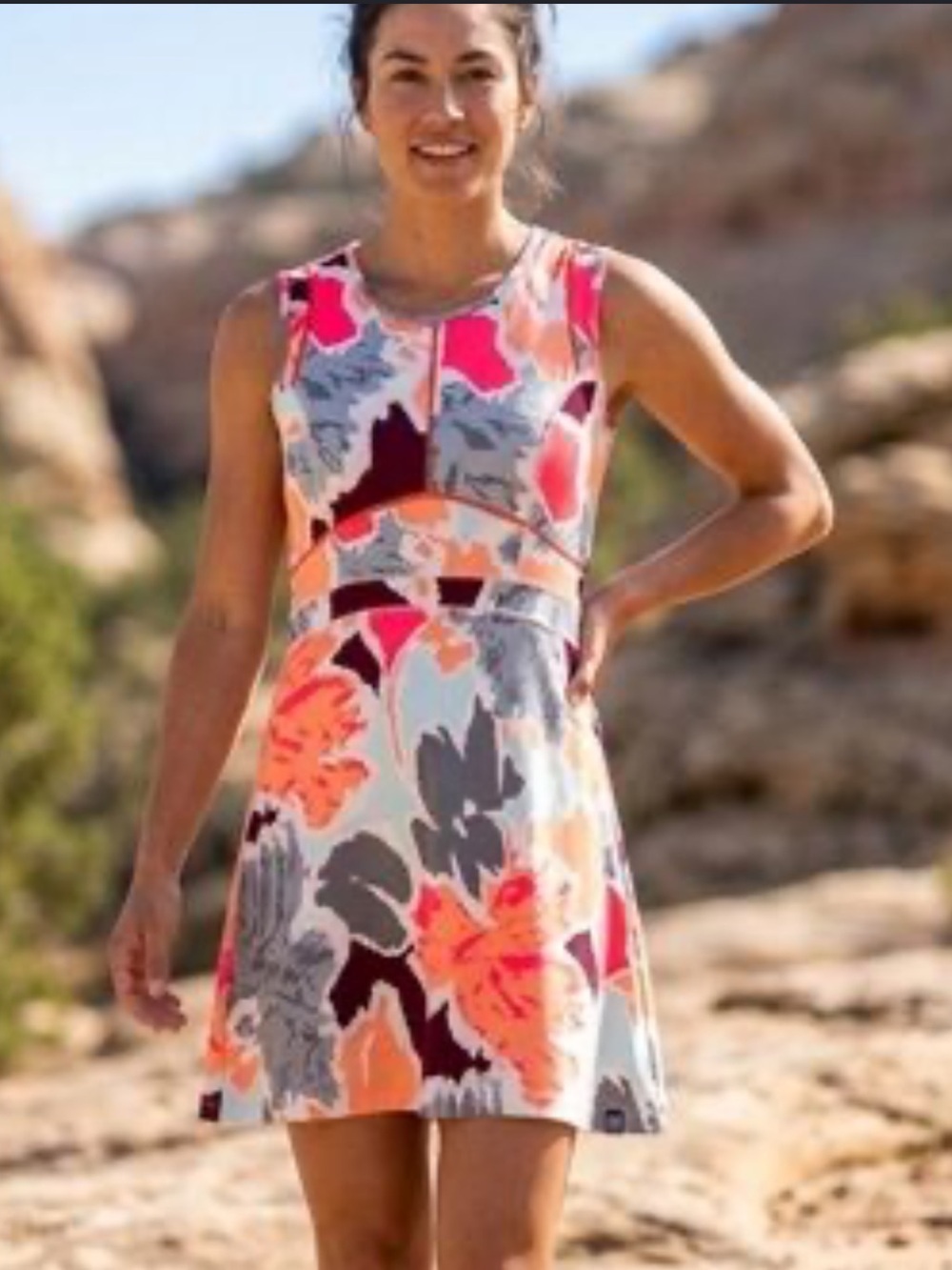 Title Nine Dream Dress L Floral Sleeveless Fit & Flare Athletic Travel Dress